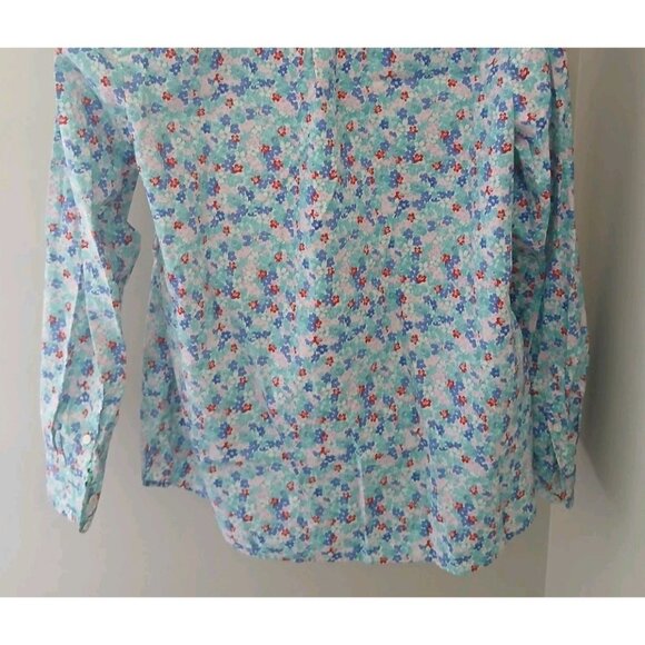 Talbots 100% Cotton Button Front Shirt Size Medium Teal Lovely Ditsy Floral Work - Picture 10 of 11